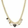 Nine West Gold Tone Heart Charm Curb Chain Necklace