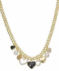 Nine West Gold Tone Heart Charm Curb Chain Necklace