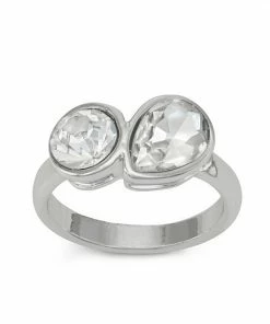 Nine West Silver Tone Double Stone Ring