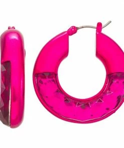 Nine West Fuchsia Crystal Faceted Hoop Earrings