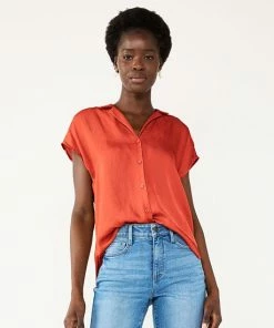 Women's Nine West Short Sleeve Easy Lapel Shirt Black -Nine West Shop unnamed file 568