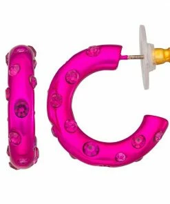 Nine West Fuchsia Crystal C-Hoop Earrings