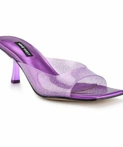 Nine West Raylen Women's Heeled Slide Sandals Light Purple Glitter