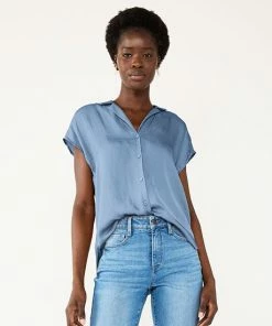 Women's Nine West Short Sleeve Easy Lapel Shirt Black -Nine West Shop unnamed file 573