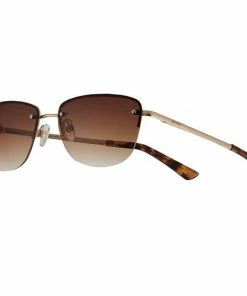 Women's Nine West 57mm Gold Frame Semi-Rimless Rectangle Sunglasses