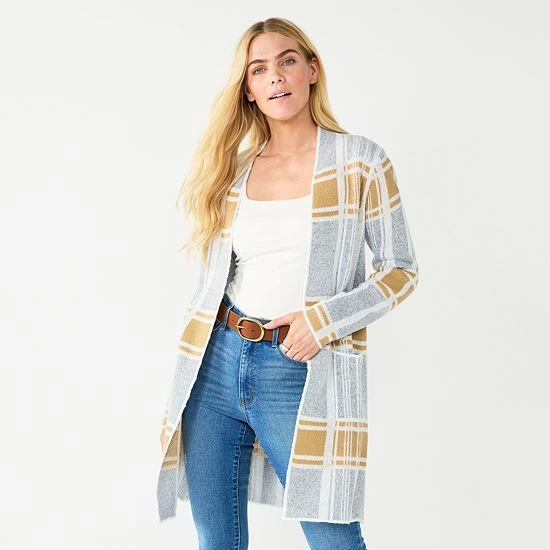 Women's Nine West Jacquard Long Cardigan Gray Abstract 7 Women's Nine West Jacquard Long Cardigan Gray Abstract - Image 7