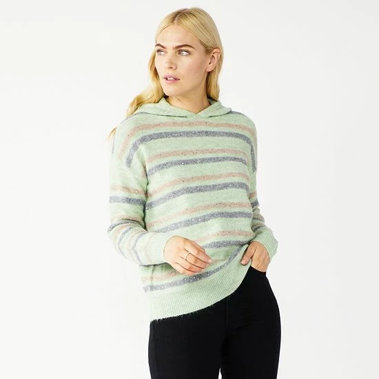 Women's Nine West Shine Hooded Sweater Cognac Sequin Stripe 8 Women's Nine West Shine Hooded Sweater Cognac Sequin Stripe - Image 8