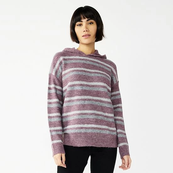 Women's Nine West Shine Hooded Sweater Cognac Sequin Stripe 11 Women's Nine West Shine Hooded Sweater Cognac Sequin Stripe - Image 11