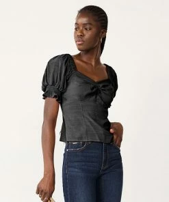 Women's Nine West Twist Front Puff Sleeve Top White Palm Leaves -Nine West Shop unnamed file 6095