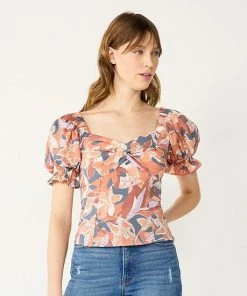 Women's Nine West Twist Front Puff Sleeve Top White Palm Leaves -Nine West Shop unnamed file 6097