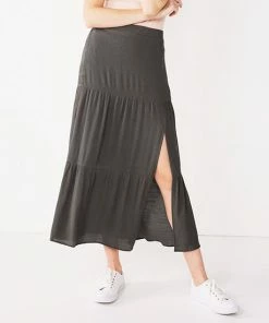 Women's Nine West Crosshatch Tiered Maxi Skirt Mineral Black -Nine West Shop unnamed file 6112