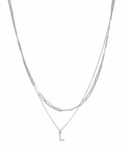 Nine West Multi Row Link Necklace Silver Tone K