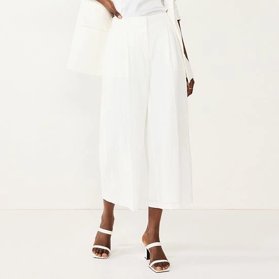 Women's Nine West Pleated High-Waist Wide Leg Crop Pants White Knight 1 Women's Nine West Pleated High-Waist Wide Leg Crop Pants White Knight