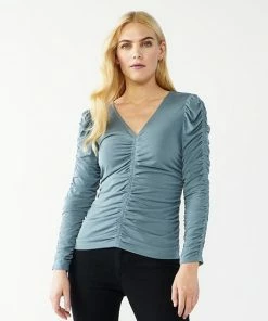 Women's Nine West Ruched V-Neck Long Sleeve Top Daisy Dew -Nine West Shop unnamed file 6218