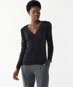 Women's Nine West Ruched V-Neck Long Sleeve Top Daisy Dew -Nine West Shop unnamed file 6219