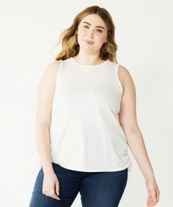 Plus Size Nine West Ruched Side Tank Pink Hoodie