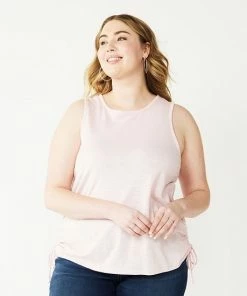 Plus Size Nine West Ruched Side Tank Pink Hoodie -Nine West Shop unnamed file 6224