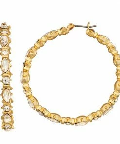 Nine West Gold Tone Stone Hoop Earrings