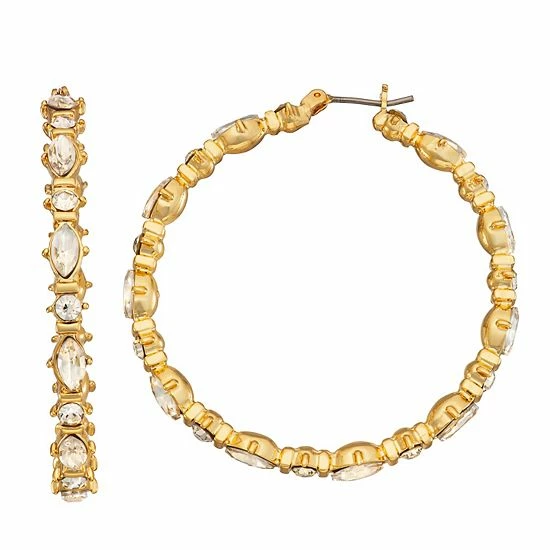 Nine West Gold Tone Stone Hoop Earrings 1 Nine West Gold Tone Stone Hoop Earrings