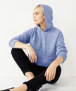 Women's Nine West Long Sleeve Quilted Hoodie Landon Peri -Nine West Shop unnamed file 6283