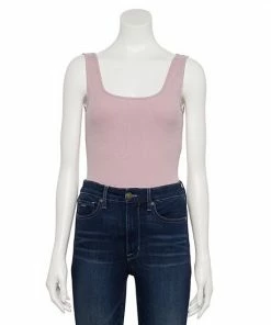Women's Nine West Rib Scoopneck Tank Bodysuit Fainst Whisper