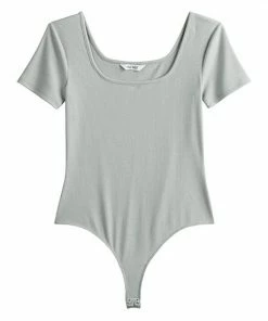 Women's Nine West Rib Short Sleeve Squareneck Bodysuit Fainst Whisper -Nine West Shop unnamed file 6327