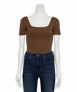 Women's Nine West Rib Short Sleeve Squareneck Bodysuit Fainst Whisper -Nine West Shop unnamed file 6329