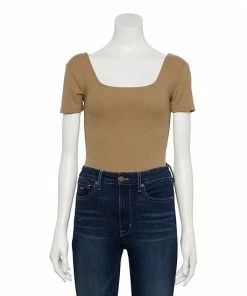 Women's Nine West Rib Short Sleeve Squareneck Bodysuit Fainst Whisper -Nine West Shop unnamed file 6331