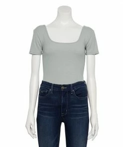 Women's Nine West Rib Short Sleeve Squareneck Bodysuit Fainst Whisper -Nine West Shop unnamed file 6332
