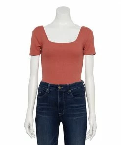 Women's Nine West Rib Short Sleeve Squareneck Bodysuit Fainst Whisper -Nine West Shop unnamed file 6333