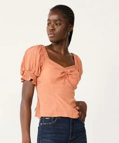 Petite Nine West Twist Front Puff Sleeve Top Pecan Crust -Nine West Shop unnamed file 6345