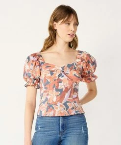 Petite Nine West Twist Front Puff Sleeve Top Pecan Crust -Nine West Shop unnamed file 6347