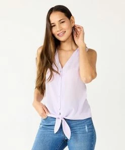 Women's Nine West Button Front Knot-Hem Tank Enlighten Purple -Nine West Shop unnamed file 6353