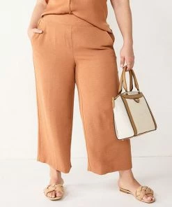 Plus Size Nine West High Rise Wide Leg Crop Pants Australian Wood -Nine West Shop unnamed file 6356