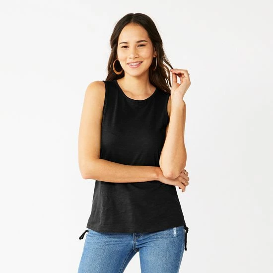 Petite Nine West Ruched Side Crewneck Tank Black 3 Petite Nine West Ruched Side Crewneck Tank Black - Image 3