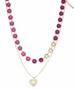 Nine West Gold Tone Simulated Crystal Heart Pendant Necklace