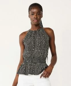 Women's Nine West Halter Neck Peplum Top Alder Wood