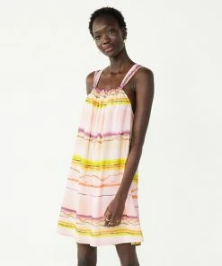 Petite Nine West Square Neck Trapeze Mini Dress Sunset Stripe