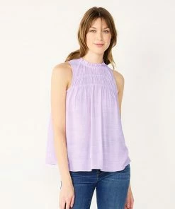 Women's Nine West High Neck Smocked Tank Yellow Floral