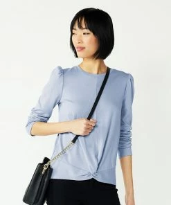 Women's Nine West Long Pleat Sleeve Twist Front Top Isadora Purple -Nine West Shop unnamed file 6451