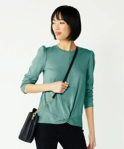 Women's Nine West Long Pleat Sleeve Twist Front Top Isadora Purple -Nine West Shop unnamed file 6453