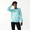 Women's Nine West Crewneck Long Sleeve Top Blue Scribble Floral