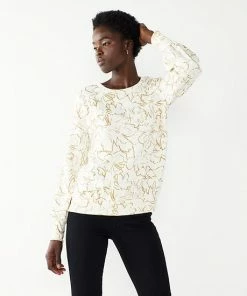 Women's Nine West Crewneck Long Sleeve Top Blue Scribble Floral -Nine West Shop unnamed file 6469
