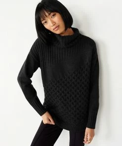 Women's Nine West Mix-Stitch Turtleneck Sweater Black -Nine West Shop unnamed file 6484