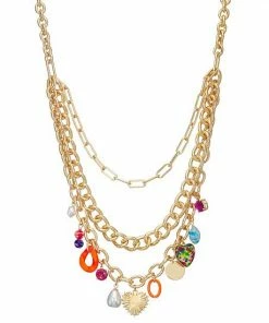 Nine West Gold Tone Frontal Charm Necklace