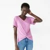 Women's Nine West Short Sleeve V-Neck Twist Front Top Lavender Mauve