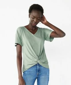 Women's Nine West Short Sleeve V-Neck Twist Front Top Lavender Mauve -Nine West Shop unnamed file 6564