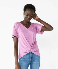 Women's Nine West Short Sleeve V-Neck Twist Front Top Lavender Mauve -Nine West Shop unnamed file 6566