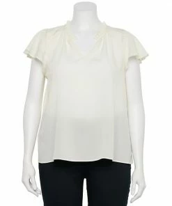 Plus Size Nine West Ruffled Y-Neck Top Daisy Dew