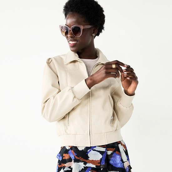 Women's Nine West Faux-Leather Aviator Jacket Mineral Black 1 Women's Nine West Faux-Leather Aviator Jacket Mineral Black